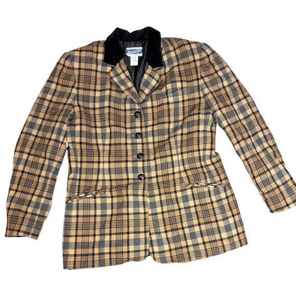 Pendleton Jackets & Blazers - Pendleton Women's Wool Blazer Plaid Jacket Sz 10 Velvet Trim Equestrian Academia